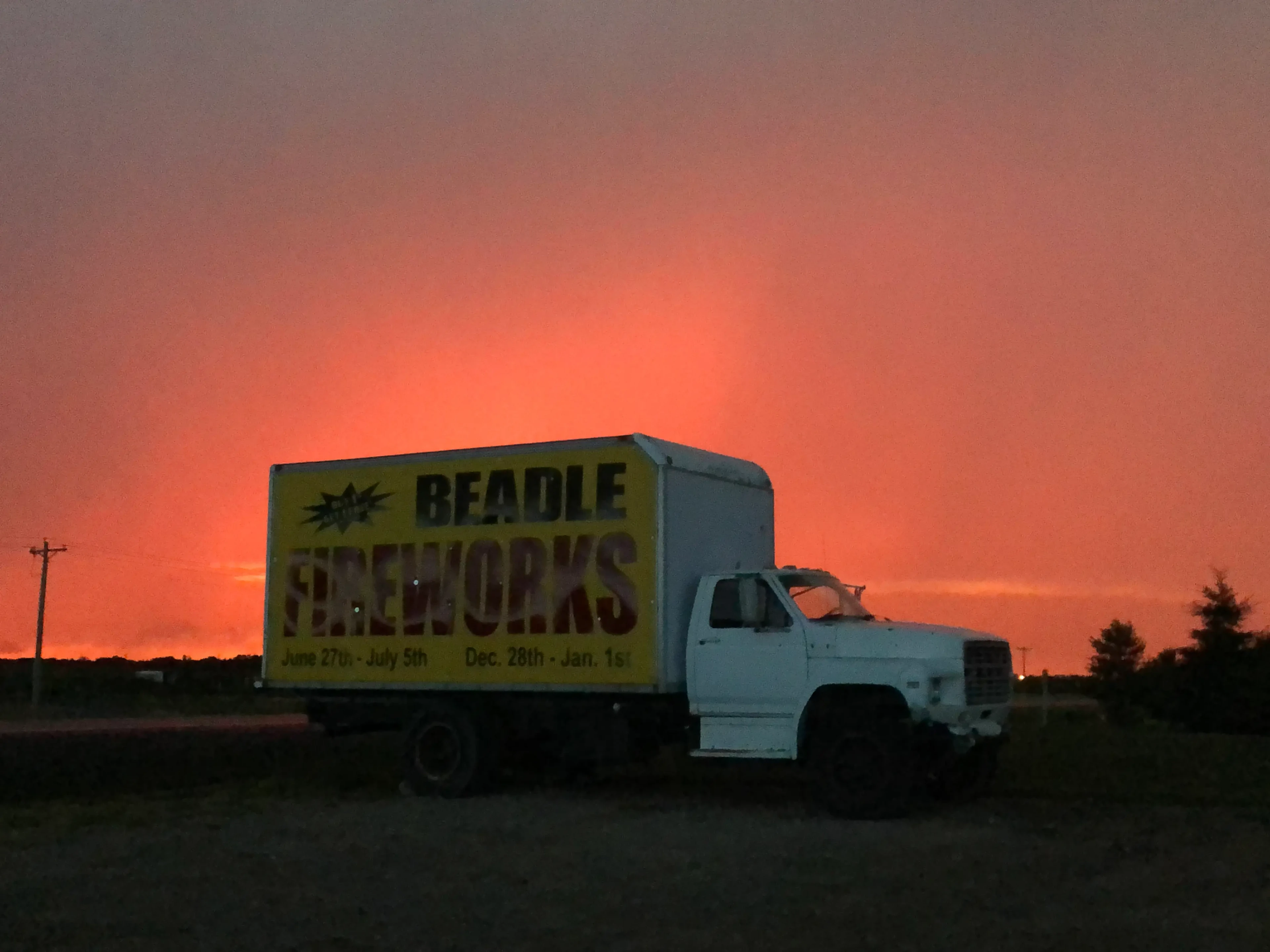 Beadle Fireworks truck at sunset