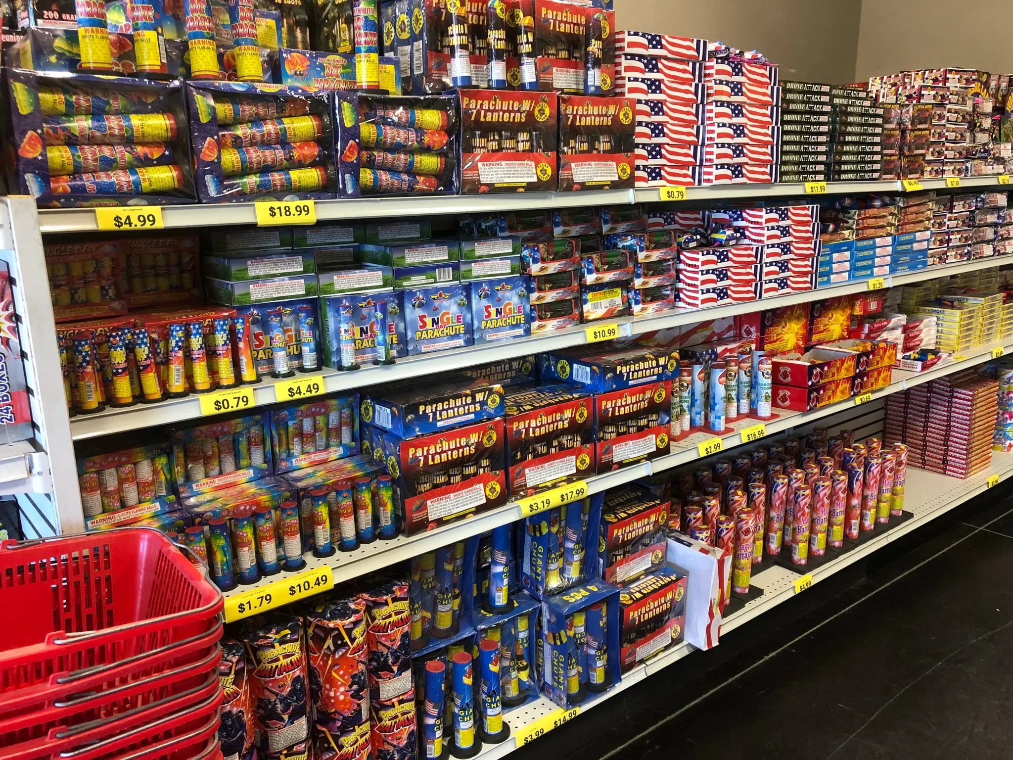 Fireworks products on shelves